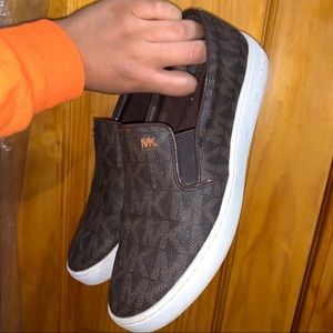 Michael Kors Leather Logo Brown Slip on Loafers